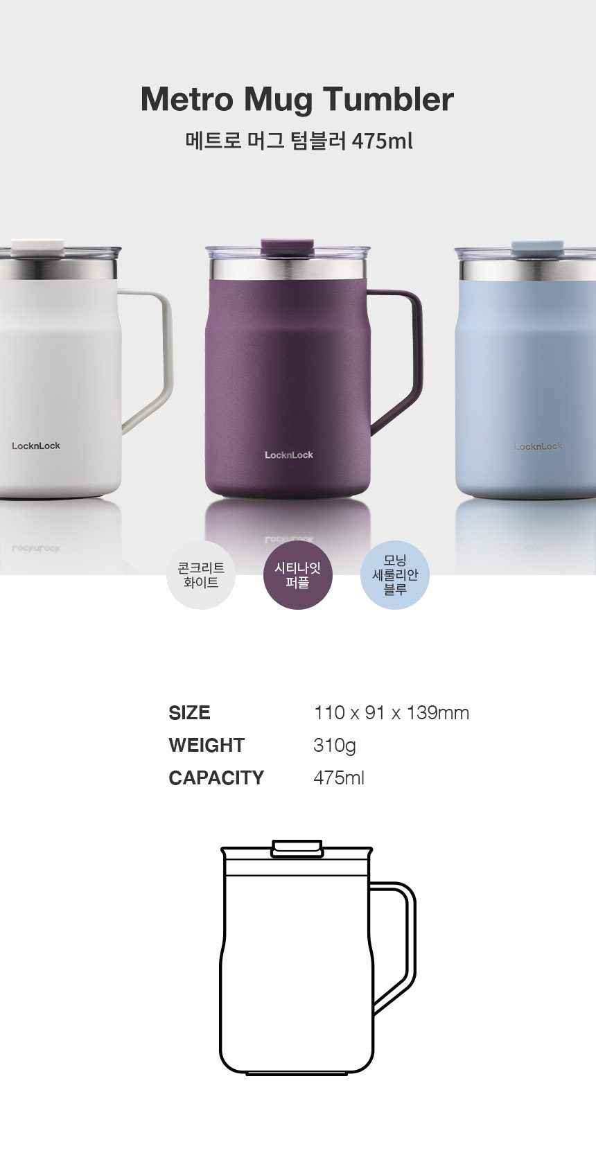 텀블러 홍보물품제작 락앤락 메트로 머그 475ml 상세이미지 3