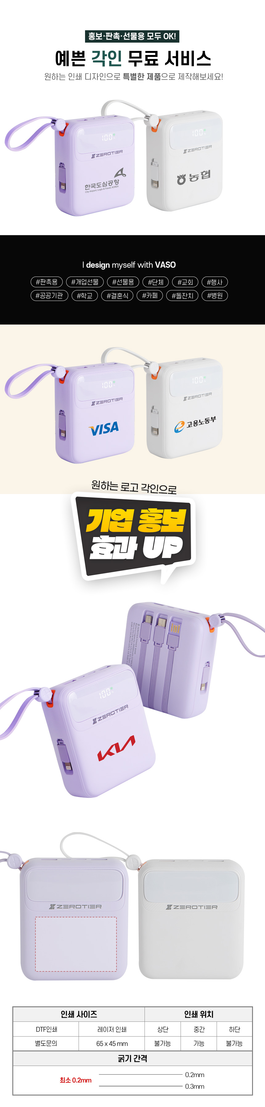 제로티어 4in1 고속충전 C타입 아이폰 20000 보조배터리 제작 상세이미지 3