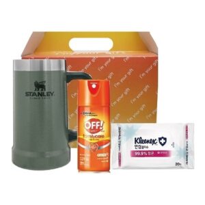 가족안심 3종세트 스탠리 텀블러 빅머그컵709ml+한국존슨 모기기피제+크리넥스 안심물티슈 홍보물품제작