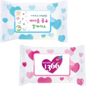 홍보용 하트패턴블루 20매 물티슈제작
