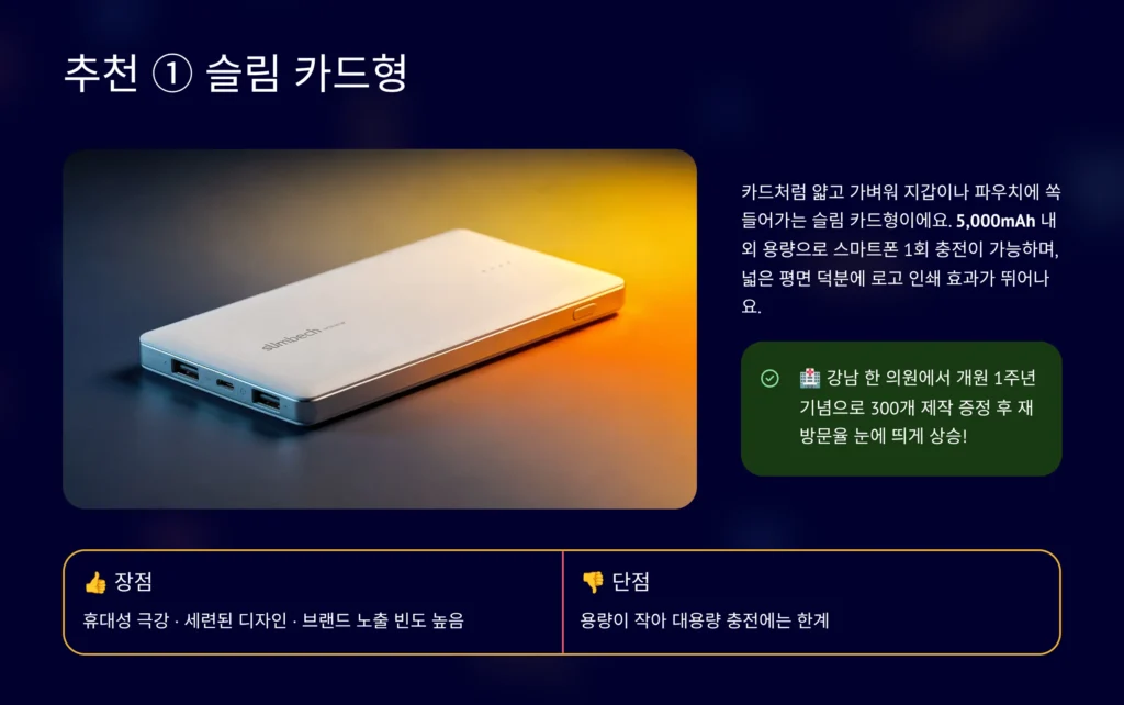 슬림 보조배터리 답례품 소량제작 